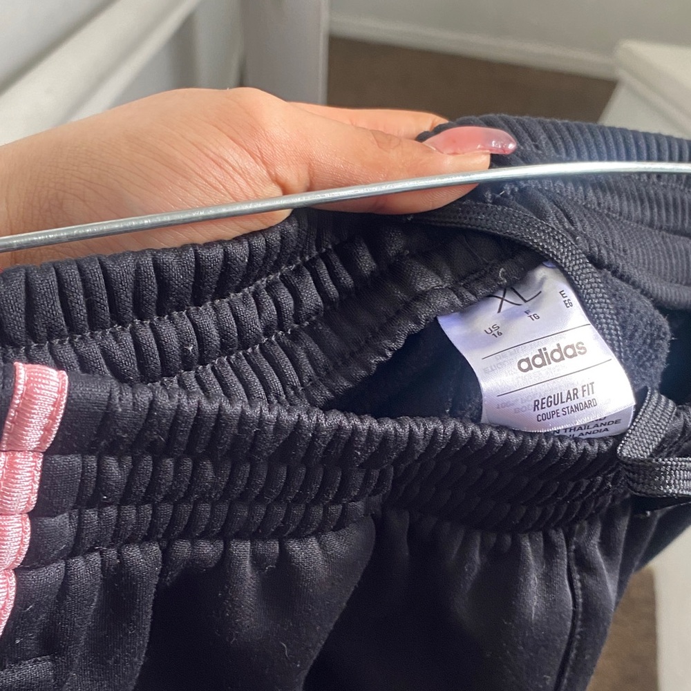 Adidas Kids Black Joggers with Pink Stripe